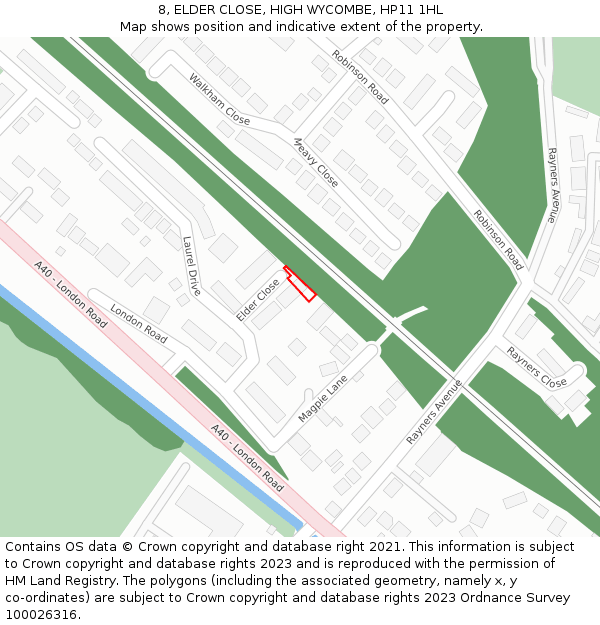 8, ELDER CLOSE, HIGH WYCOMBE, HP11 1HL: Location map and indicative extent of plot