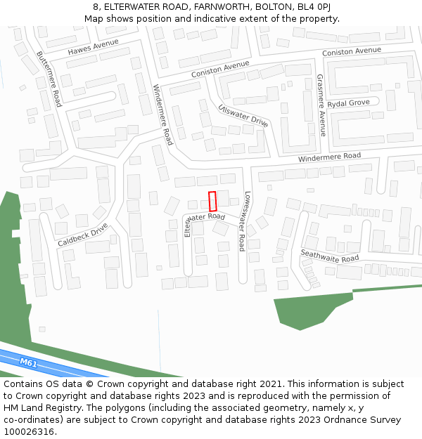 8, ELTERWATER ROAD, FARNWORTH, BOLTON, BL4 0PJ: Location map and indicative extent of plot
