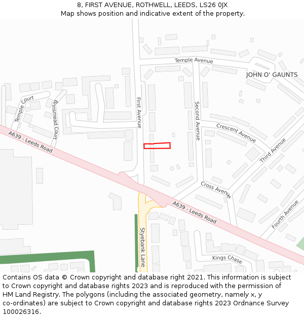 8, FIRST AVENUE, ROTHWELL, LEEDS, LS26 0JX: Location map and indicative extent of plot