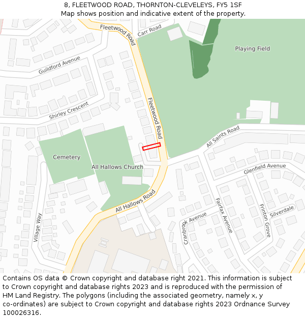 8, FLEETWOOD ROAD, THORNTON-CLEVELEYS, FY5 1SF: Location map and indicative extent of plot