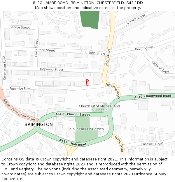 8, FOLJAMBE ROAD, BRIMINGTON, CHESTERFIELD, S43 1DD: Location map and indicative extent of plot