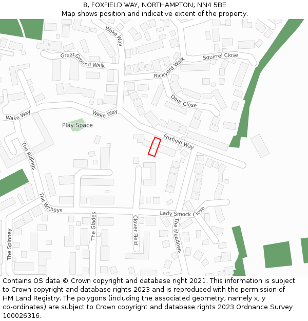 8, FOXFIELD WAY, NORTHAMPTON, NN4 5BE: Location map and indicative extent of plot