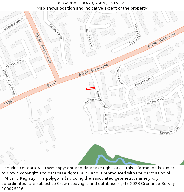 8, GARRATT ROAD, YARM, TS15 9ZF: Location map and indicative extent of plot