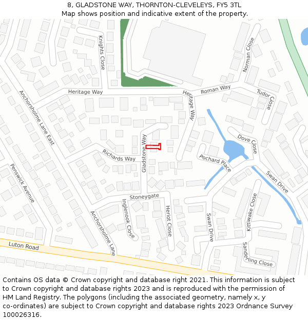 8, GLADSTONE WAY, THORNTON-CLEVELEYS, FY5 3TL: Location map and indicative extent of plot