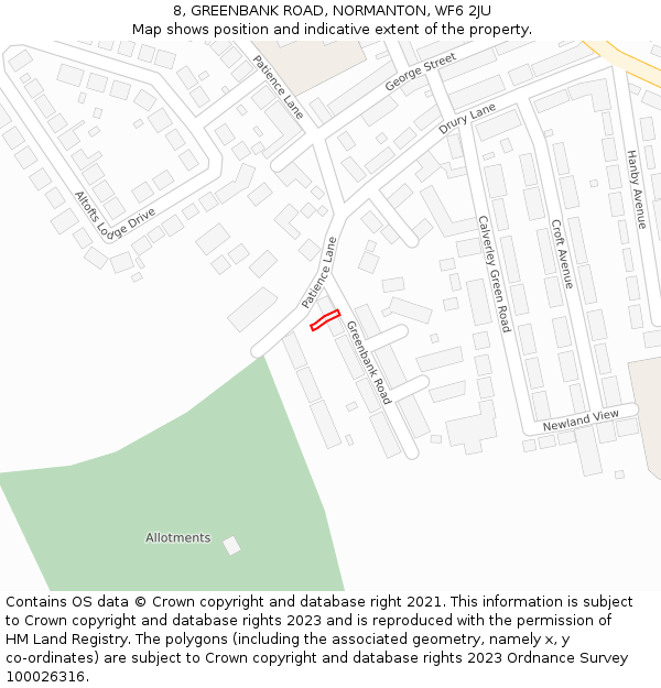 8, GREENBANK ROAD, NORMANTON, WF6 2JU: Location map and indicative extent of plot