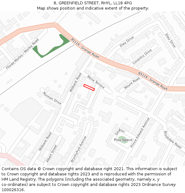 8, GREENFIELD STREET, RHYL, LL18 4PG: Location map and indicative extent of plot