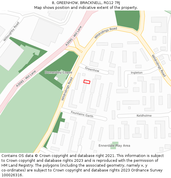 8, GREENHOW, BRACKNELL, RG12 7RJ: Location map and indicative extent of plot