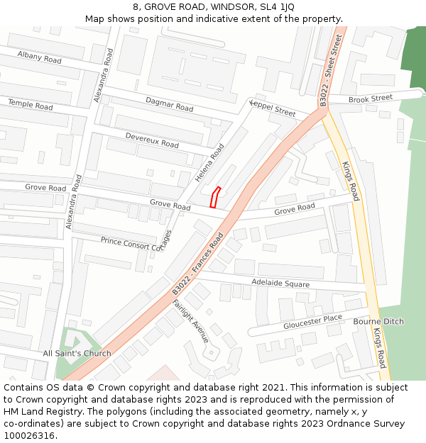 8, GROVE ROAD, WINDSOR, SL4 1JQ: Location map and indicative extent of plot