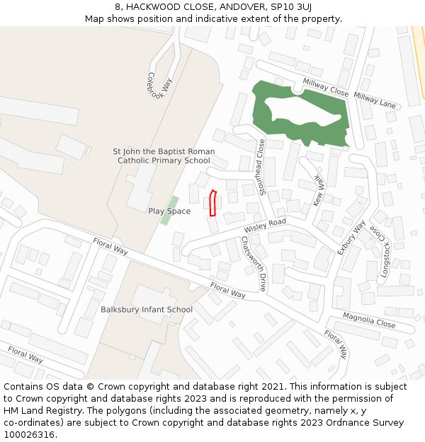 8, HACKWOOD CLOSE, ANDOVER, SP10 3UJ: Location map and indicative extent of plot