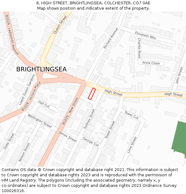 8, HIGH STREET, BRIGHTLINGSEA, COLCHESTER, CO7 0AE: Location map and indicative extent of plot