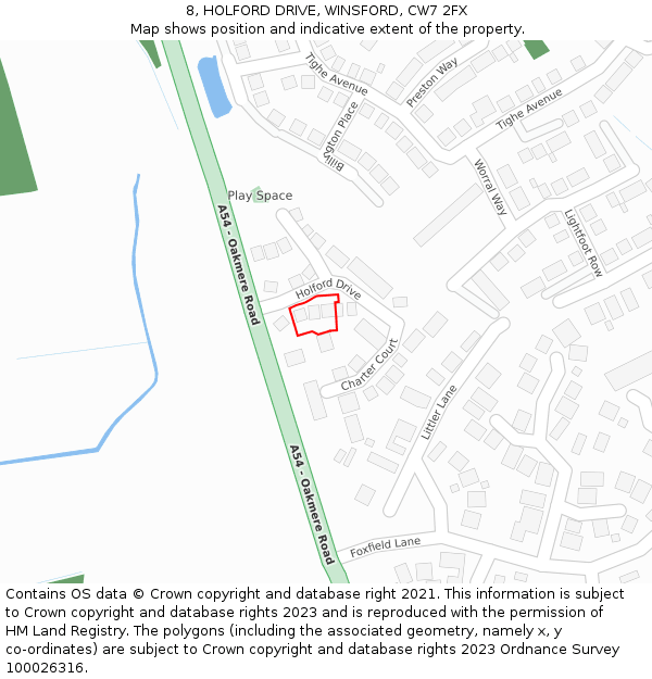 8, HOLFORD DRIVE, WINSFORD, CW7 2FX: Location map and indicative extent of plot