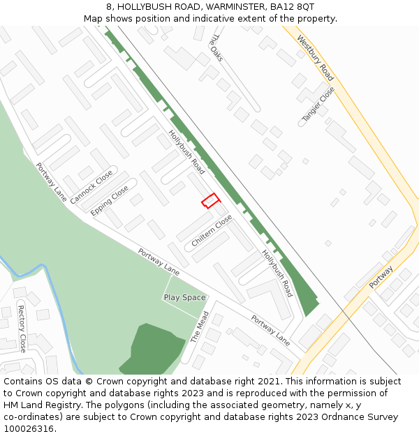 8, HOLLYBUSH ROAD, WARMINSTER, BA12 8QT: Location map and indicative extent of plot