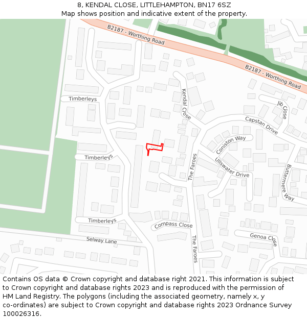 8, KENDAL CLOSE, LITTLEHAMPTON, BN17 6SZ: Location map and indicative extent of plot