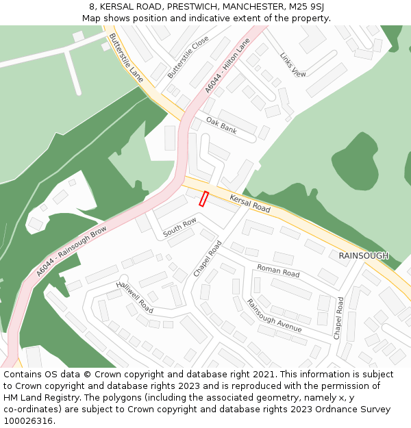 8, KERSAL ROAD, PRESTWICH, MANCHESTER, M25 9SJ: Location map and indicative extent of plot