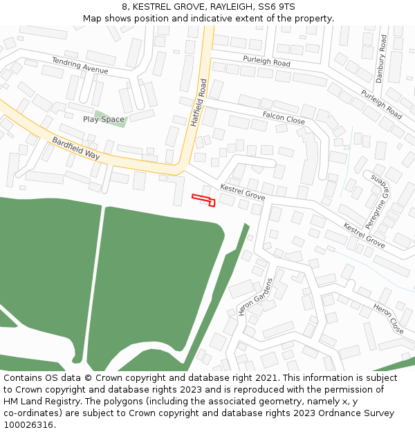 8, KESTREL GROVE, RAYLEIGH, SS6 9TS: Location map and indicative extent of plot