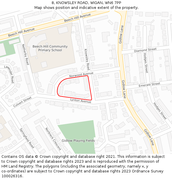 8, KNOWSLEY ROAD, WIGAN, WN6 7PP: Location map and indicative extent of plot
