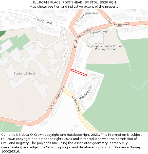 8, LIPGATE PLACE, PORTISHEAD, BRISTOL, BS20 6QN: Location map and indicative extent of plot