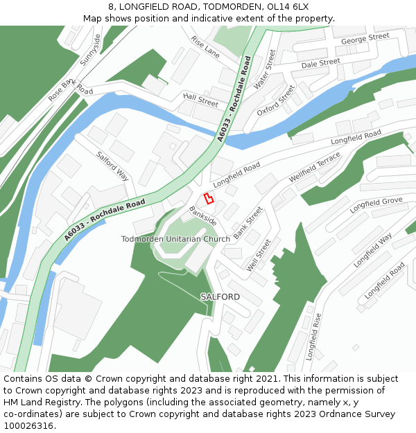 8, LONGFIELD ROAD, TODMORDEN, OL14 6LX: Location map and indicative extent of plot