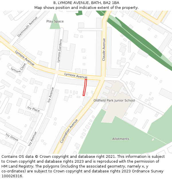 8, LYMORE AVENUE, BATH, BA2 1BA: Location map and indicative extent of plot