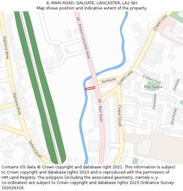 8, MAIN ROAD, GALGATE, LANCASTER, LA2 0JH: Location map and indicative extent of plot