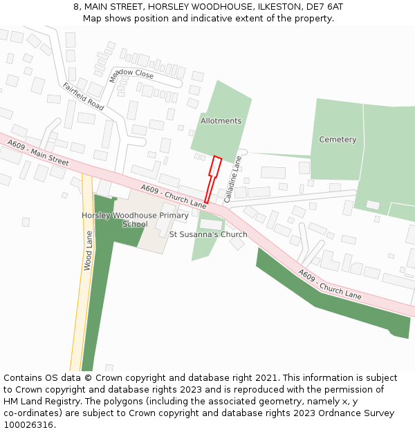 8, MAIN STREET, HORSLEY WOODHOUSE, ILKESTON, DE7 6AT: Location map and indicative extent of plot
