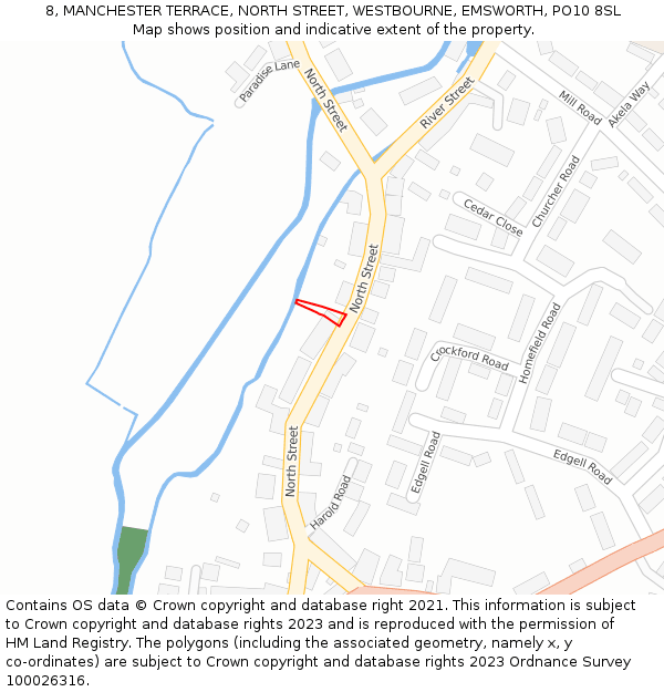 8, MANCHESTER TERRACE, NORTH STREET, WESTBOURNE, EMSWORTH, PO10 8SL: Location map and indicative extent of plot