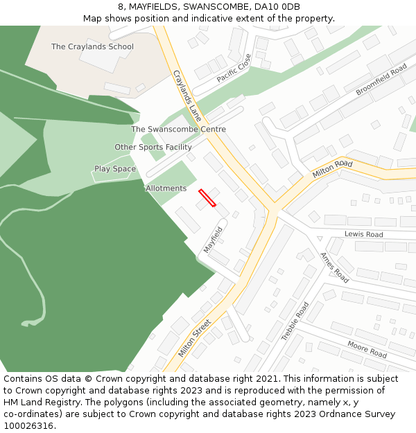 8, MAYFIELDS, SWANSCOMBE, DA10 0DB: Location map and indicative extent of plot
