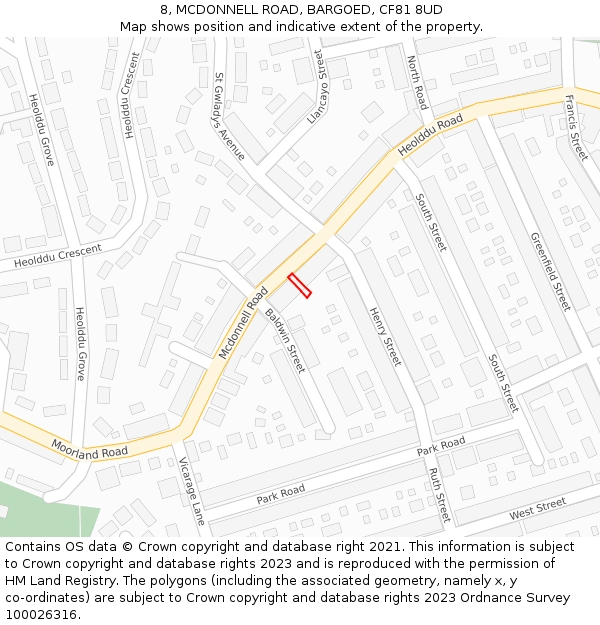 8, MCDONNELL ROAD, BARGOED, CF81 8UD: Location map and indicative extent of plot