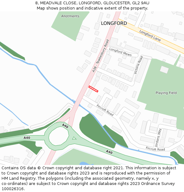 8, MEADVALE CLOSE, LONGFORD, GLOUCESTER, GL2 9AU: Location map and indicative extent of plot