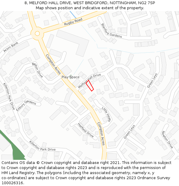 8, MELFORD HALL DRIVE, WEST BRIDGFORD, NOTTINGHAM, NG2 7SP: Location map and indicative extent of plot