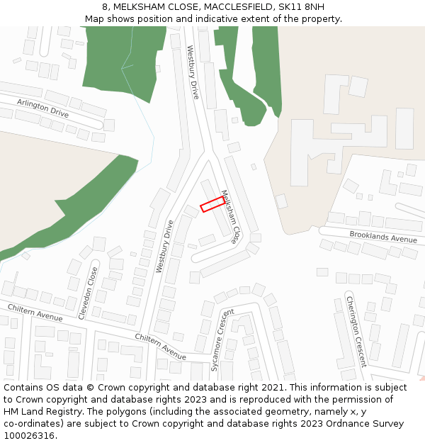 8, MELKSHAM CLOSE, MACCLESFIELD, SK11 8NH: Location map and indicative extent of plot