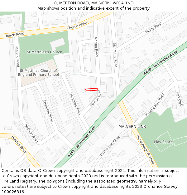 8, MERTON ROAD, MALVERN, WR14 1ND: Location map and indicative extent of plot
