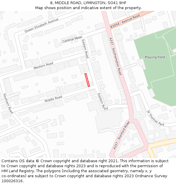 8, MIDDLE ROAD, LYMINGTON, SO41 9HF: Location map and indicative extent of plot
