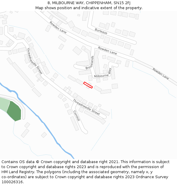 8, MILBOURNE WAY, CHIPPENHAM, SN15 2FJ: Location map and indicative extent of plot