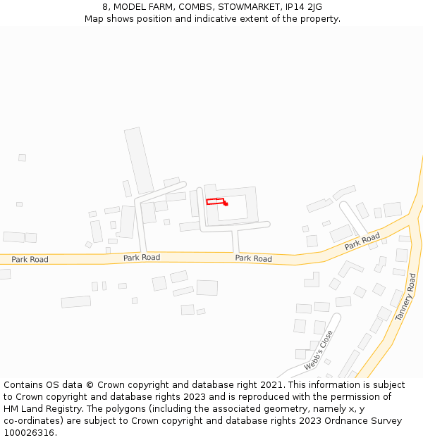 8, MODEL FARM, COMBS, STOWMARKET, IP14 2JG: Location map and indicative extent of plot