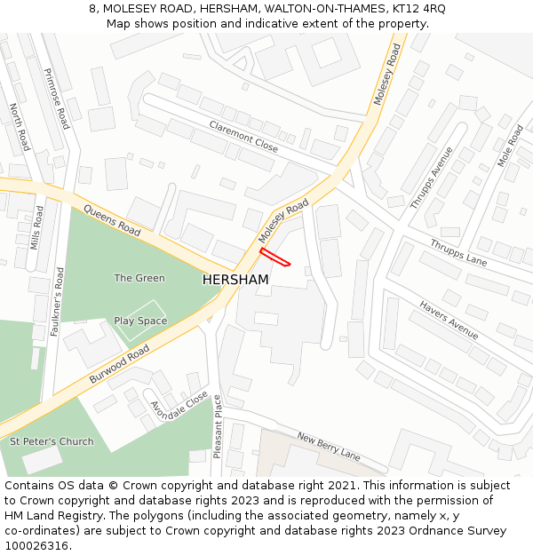 8, MOLESEY ROAD, HERSHAM, WALTON-ON-THAMES, KT12 4RQ: Location map and indicative extent of plot