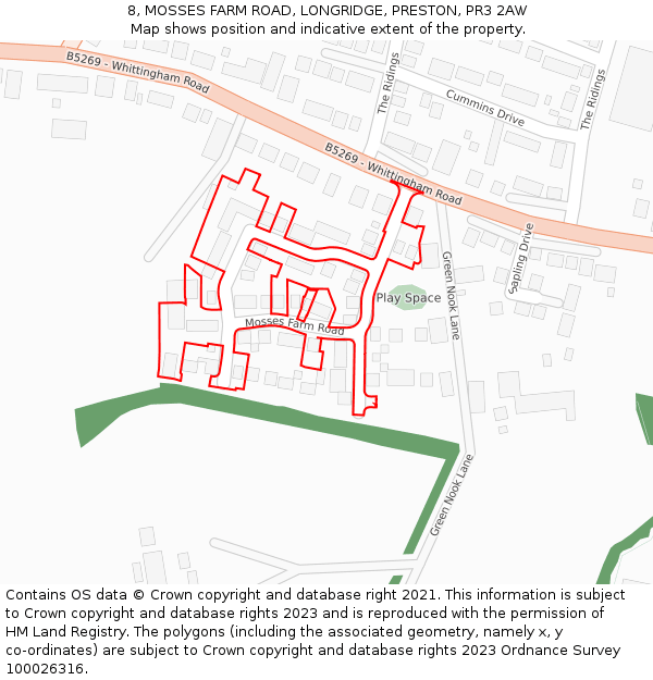 8, MOSSES FARM ROAD, LONGRIDGE, PRESTON, PR3 2AW: Location map and indicative extent of plot