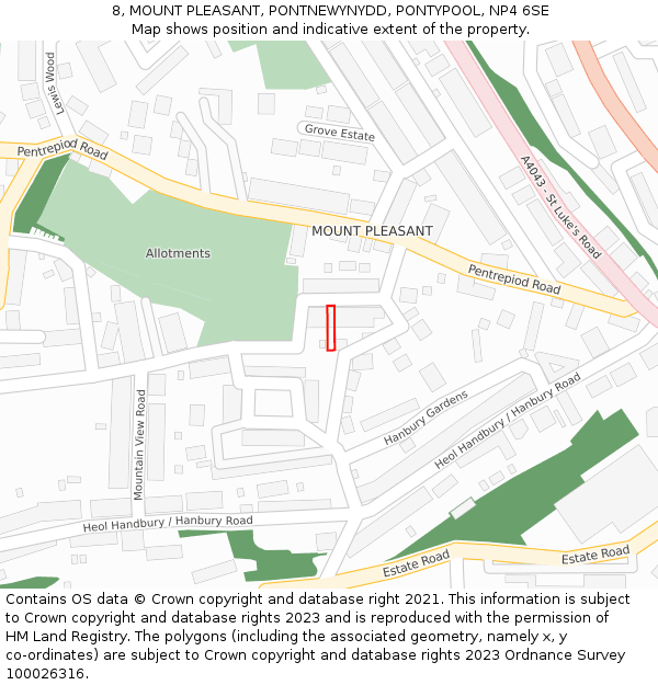 8, MOUNT PLEASANT, PONTNEWYNYDD, PONTYPOOL, NP4 6SE: Location map and indicative extent of plot
