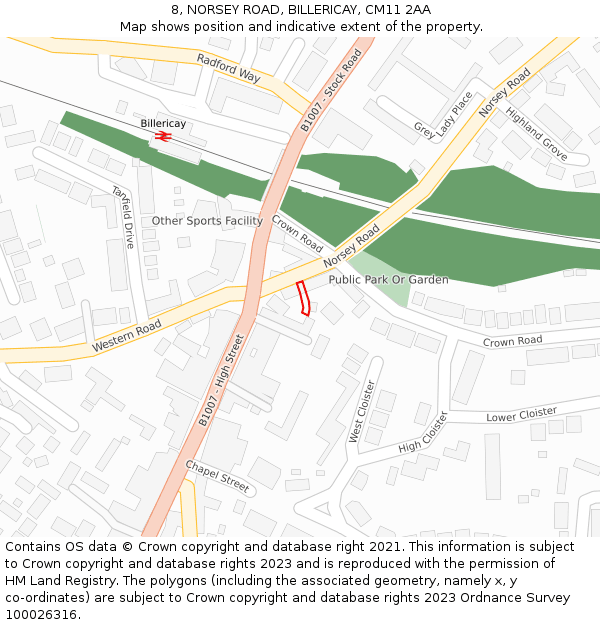 8, NORSEY ROAD, BILLERICAY, CM11 2AA: Location map and indicative extent of plot