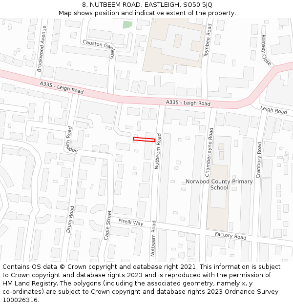 8, NUTBEEM ROAD, EASTLEIGH, SO50 5JQ: Location map and indicative extent of plot