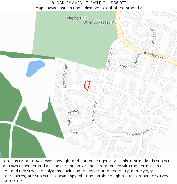 8, OAKLEY AVENUE, RAYLEIGH, SS6 9TE: Location map and indicative extent of plot