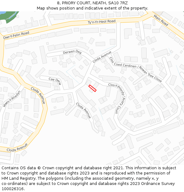 8, PRIORY COURT, NEATH, SA10 7RZ: Location map and indicative extent of plot