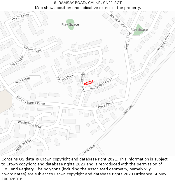 8, RAMSAY ROAD, CALNE, SN11 8GT: Location map and indicative extent of plot