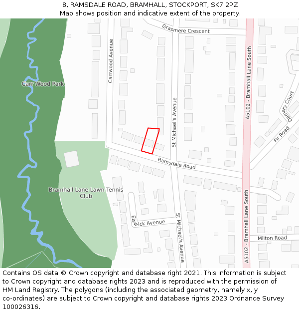 8, RAMSDALE ROAD, BRAMHALL, STOCKPORT, SK7 2PZ: Location map and indicative extent of plot