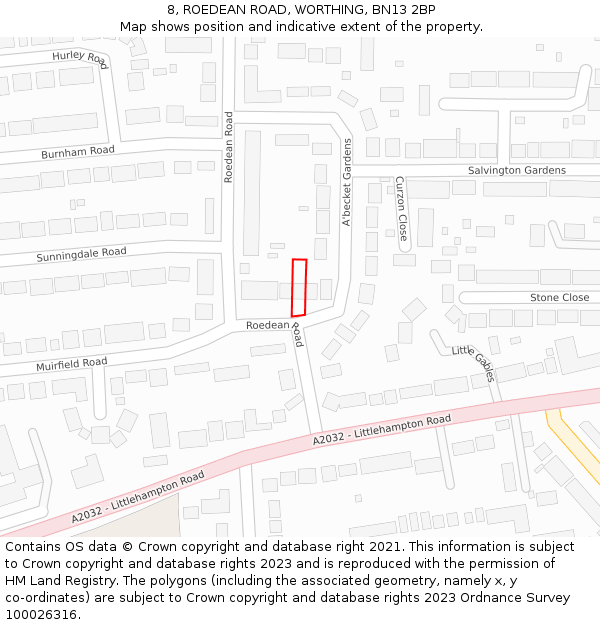 8, ROEDEAN ROAD, WORTHING, BN13 2BP: Location map and indicative extent of plot