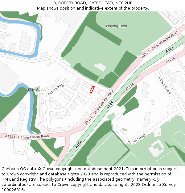 8, ROPERY ROAD, GATESHEAD, NE8 2HP: Location map and indicative extent of plot