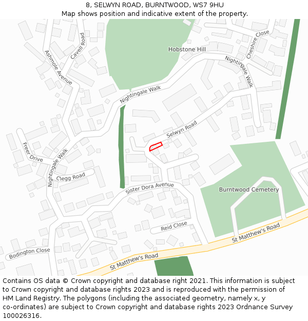8, SELWYN ROAD, BURNTWOOD, WS7 9HU: Location map and indicative extent of plot