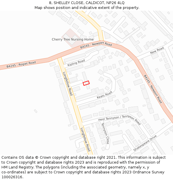 8, SHELLEY CLOSE, CALDICOT, NP26 4LQ: Location map and indicative extent of plot