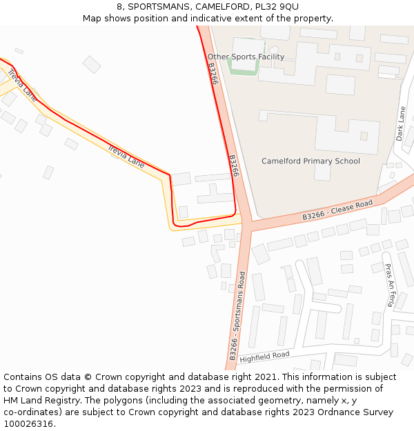 8, SPORTSMANS, CAMELFORD, PL32 9QU: Location map and indicative extent of plot