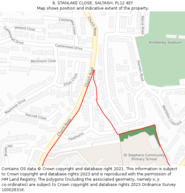 8, STANLAKE CLOSE, SALTASH, PL12 4EY: Location map and indicative extent of plot
